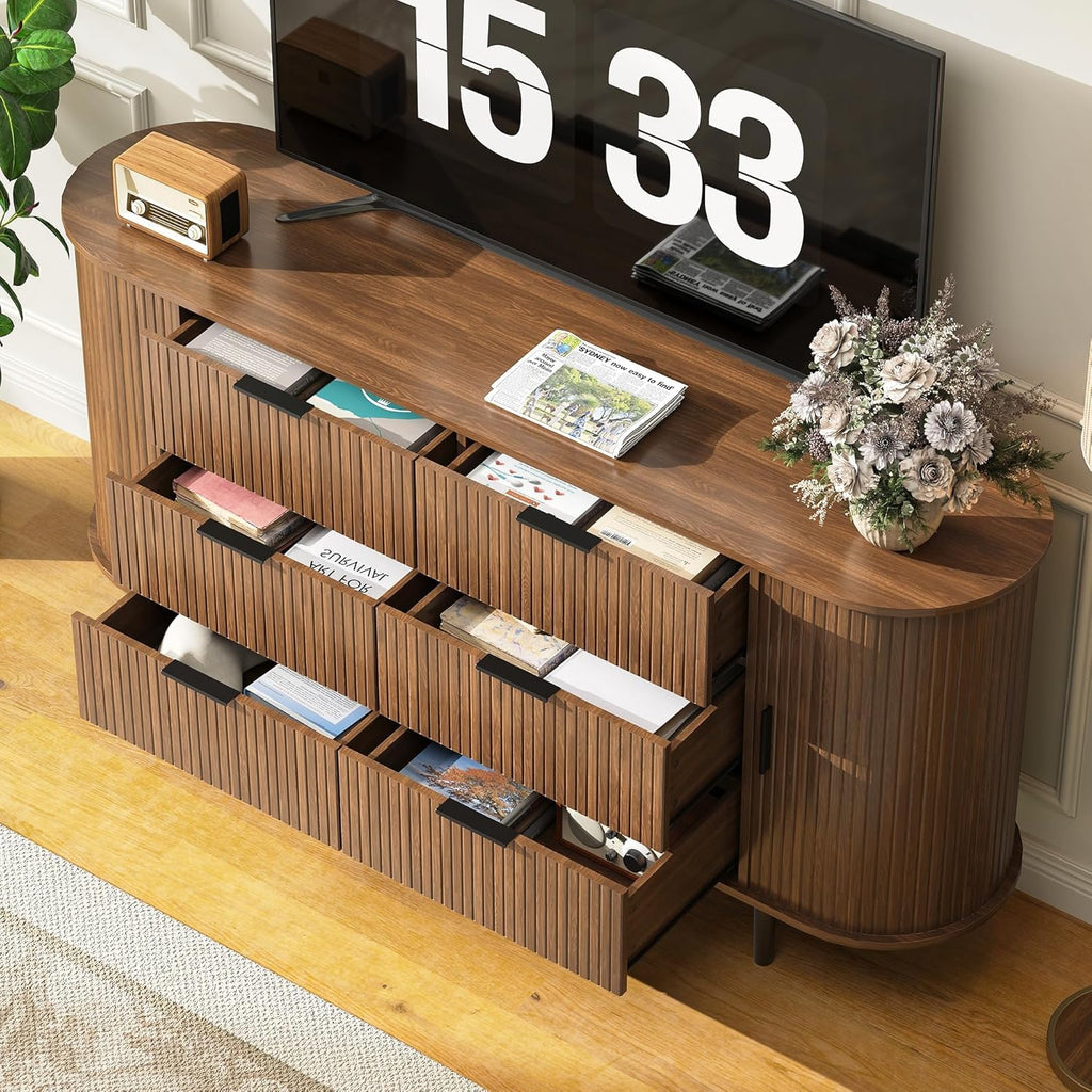 Brown 6 Drawer Wood Dresser E202163