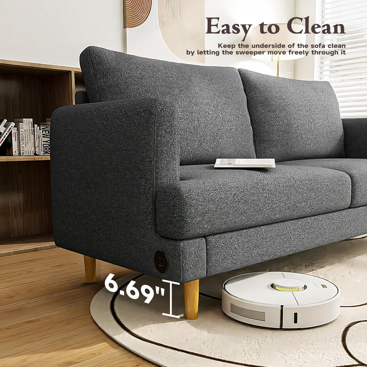Dark Gray Upholstered 70" Loveseat Sofa Q809