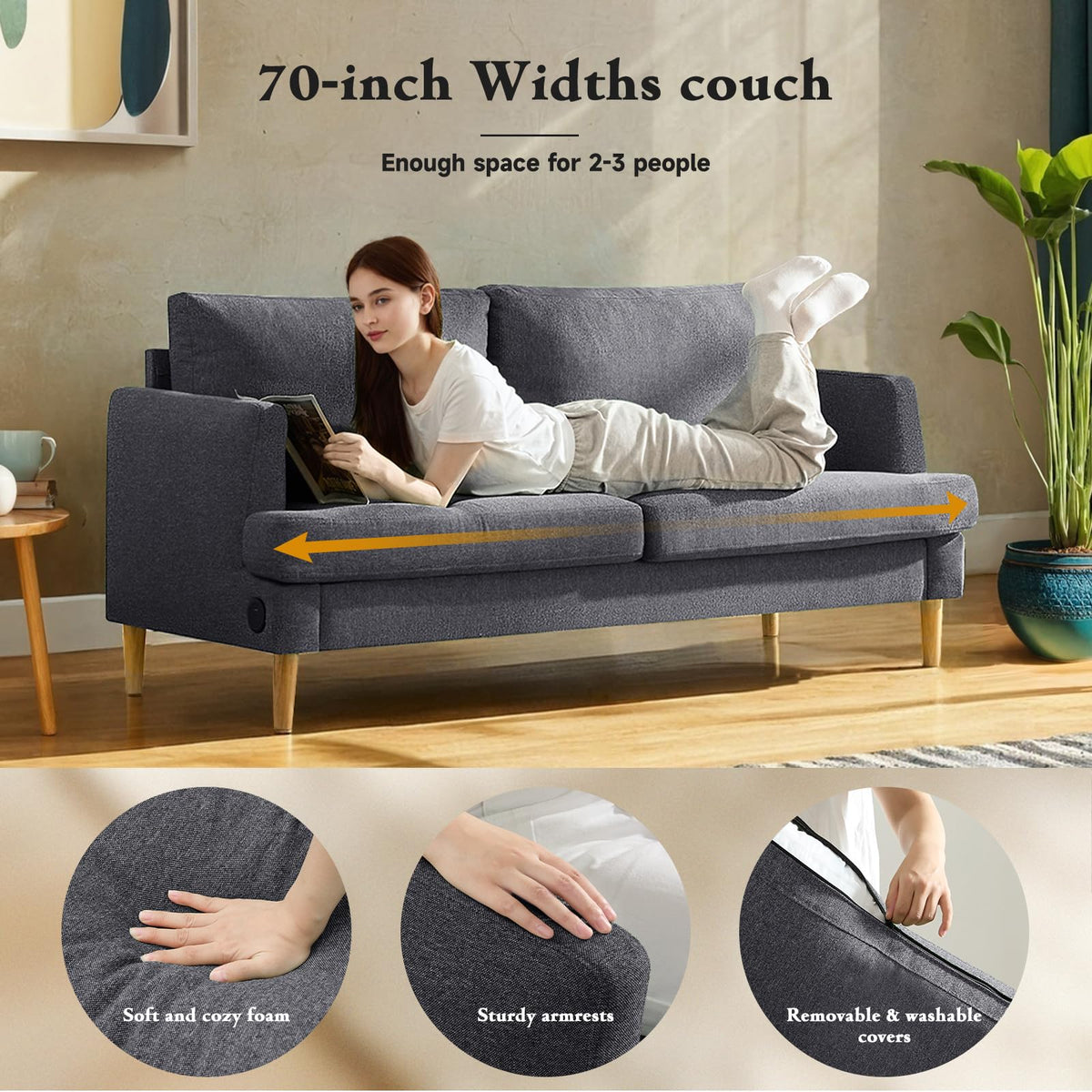 Dark Gray Upholstered 70" Loveseat Sofa Q809