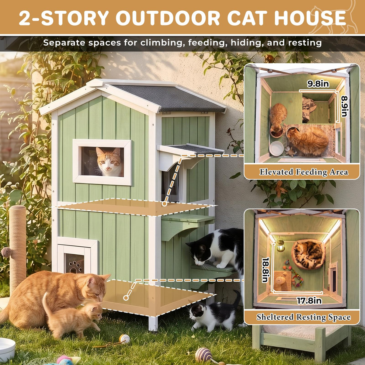 Weatherproof Wooden Outdoor Cat House Q8294