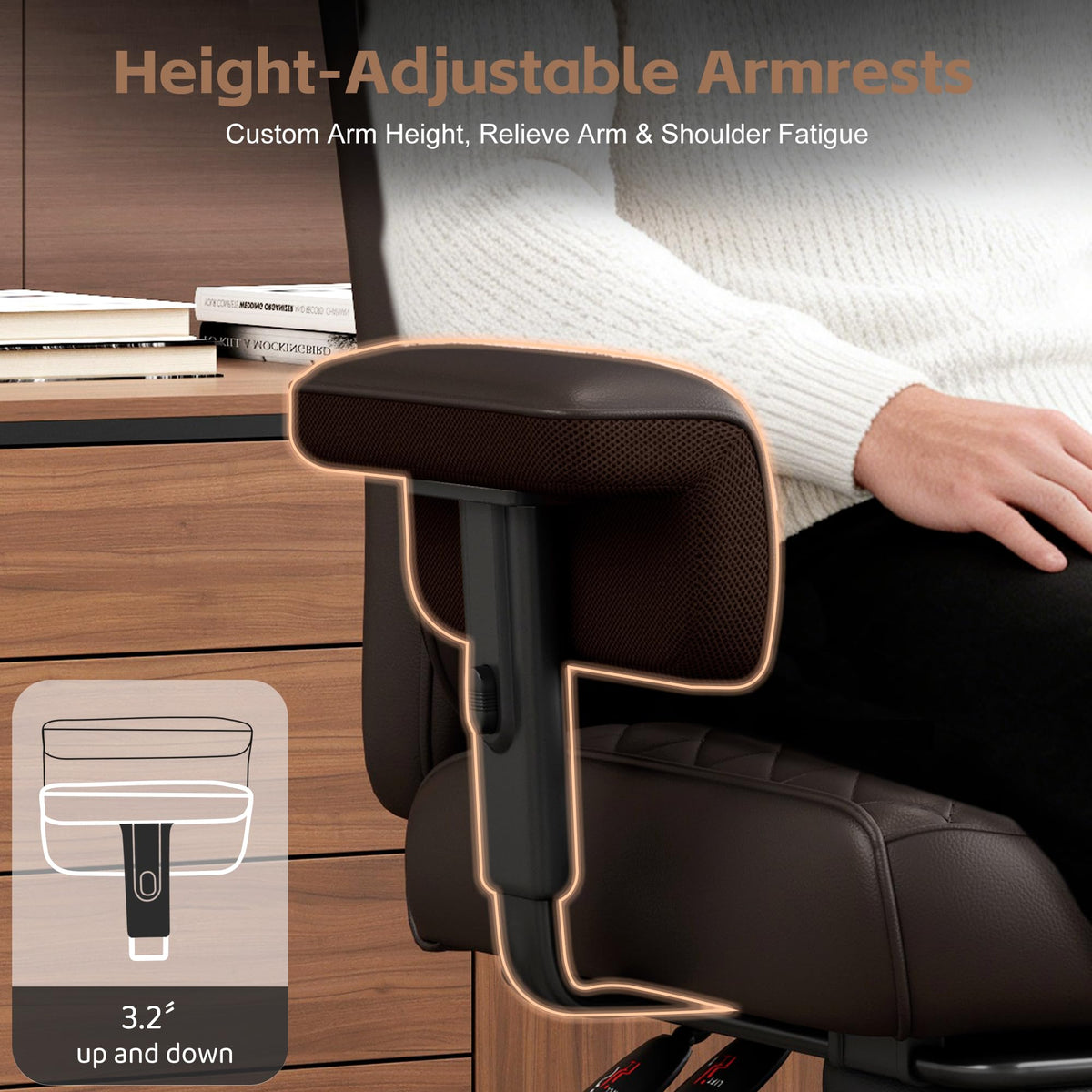 Brown Ergonomic High Back Office Chair with Footrest K351829