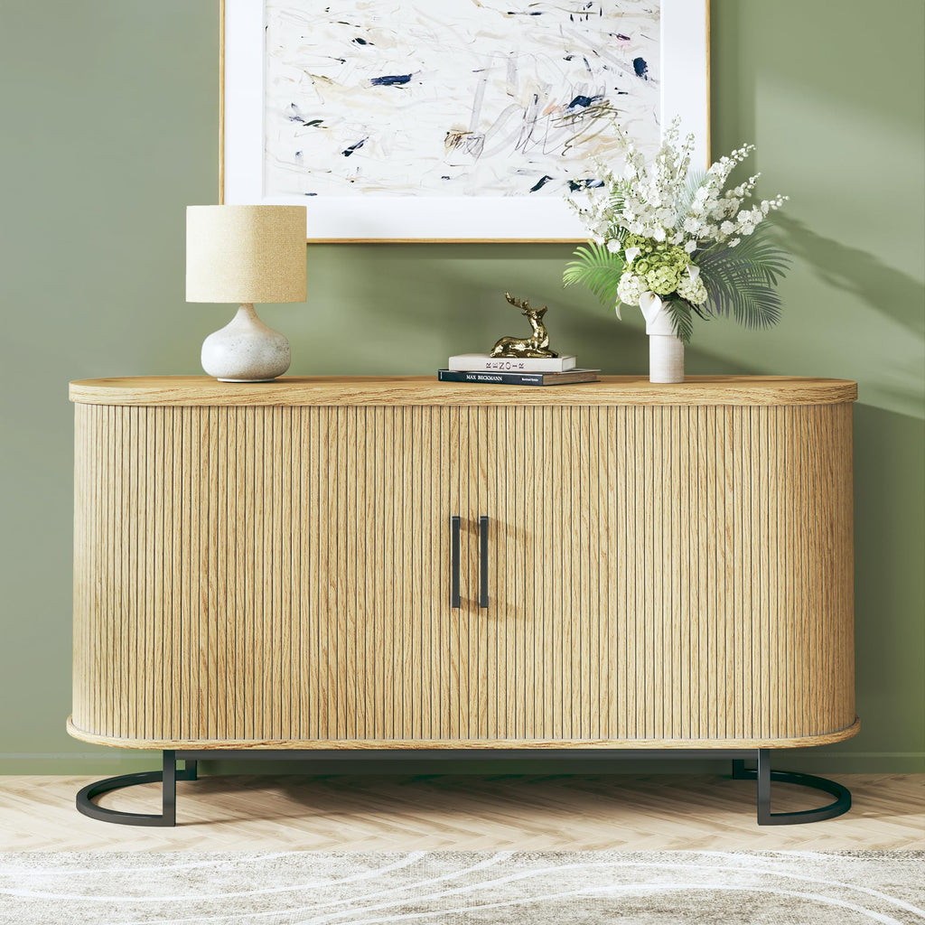 Sideboard Buffet Cabinet with Storage, Fluted Tambour, Adjustable Shelves J442
