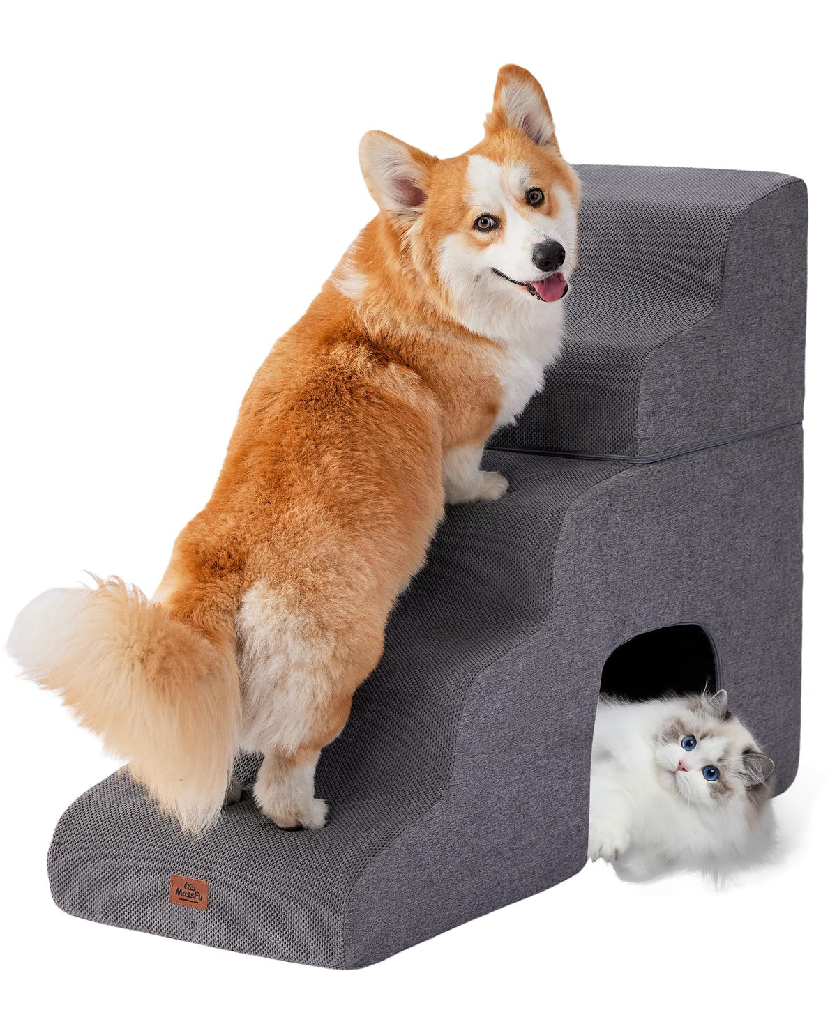 Gray 5-Step Curved Dog Stairs Ramp D411