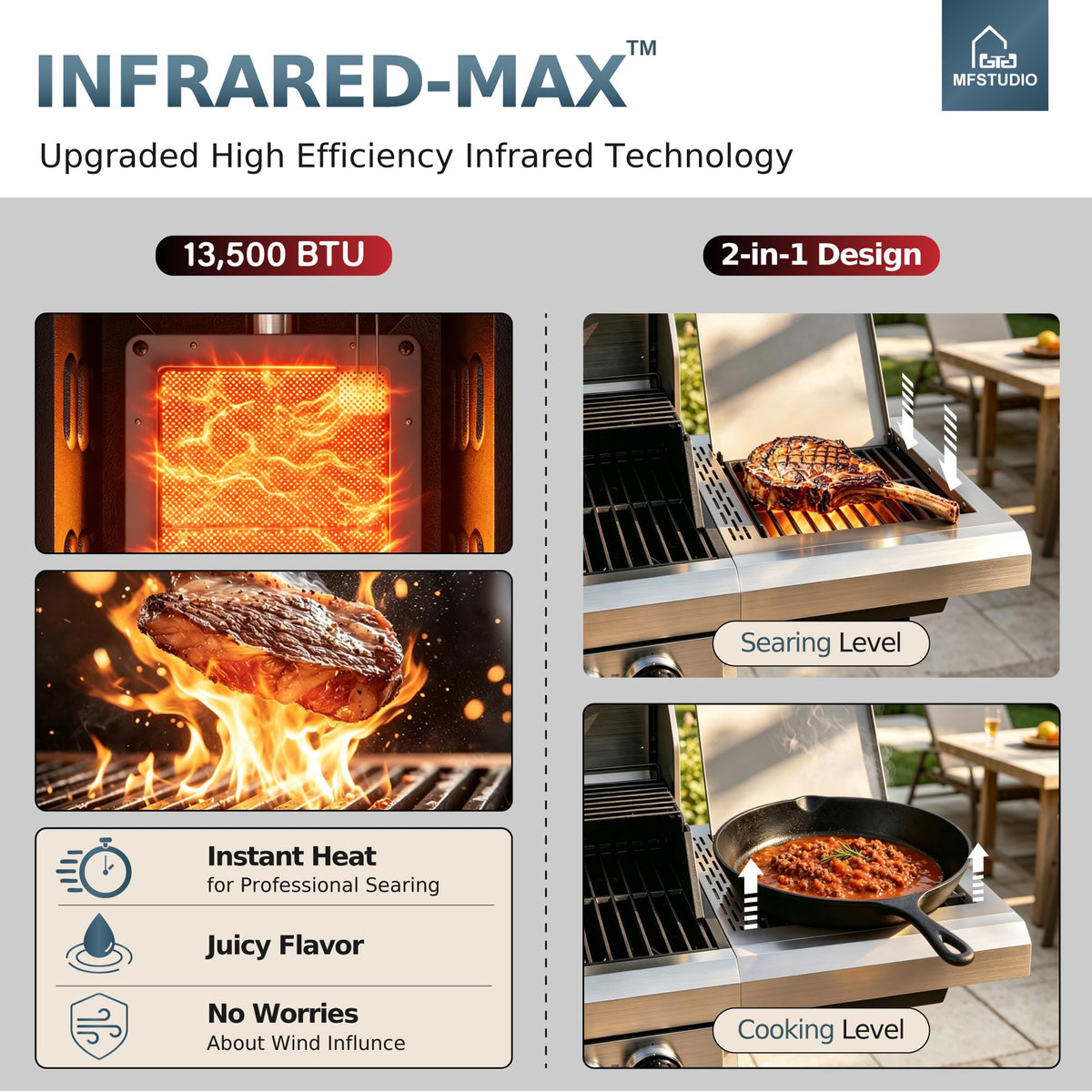 4 Burner Gas Grill with Infrared Side Burner T6442
