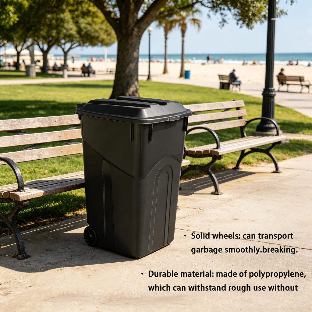 Black 45 Gallon Wheeled Plastic Garbage Can with Lid G94568