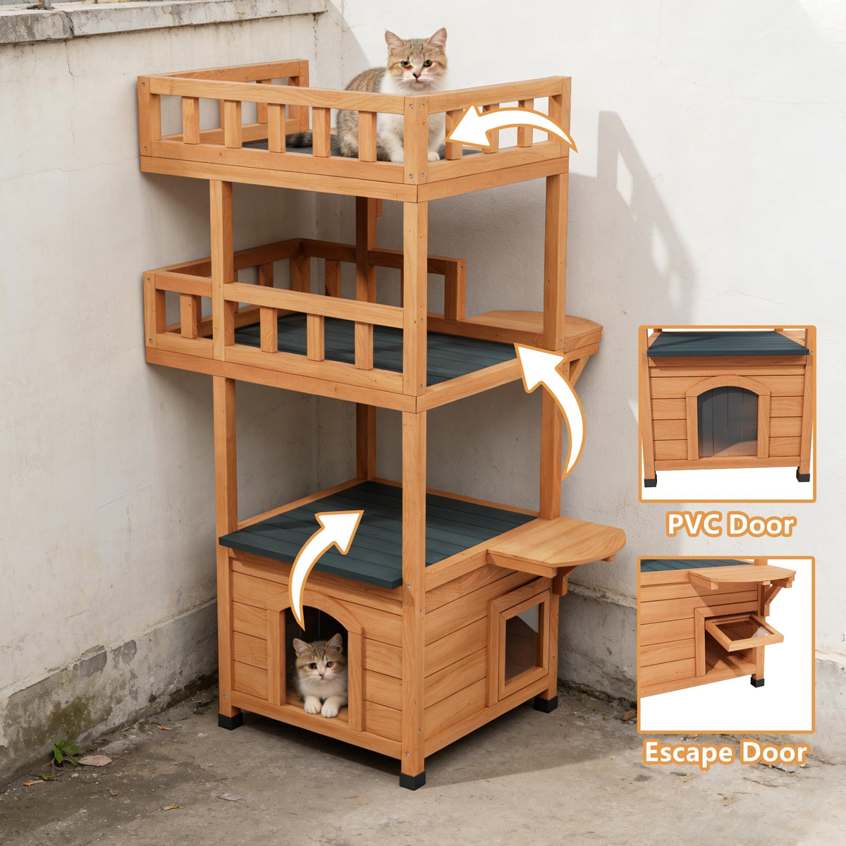 Outdoor Cat Tree Tower with Enclosed Condo I894065