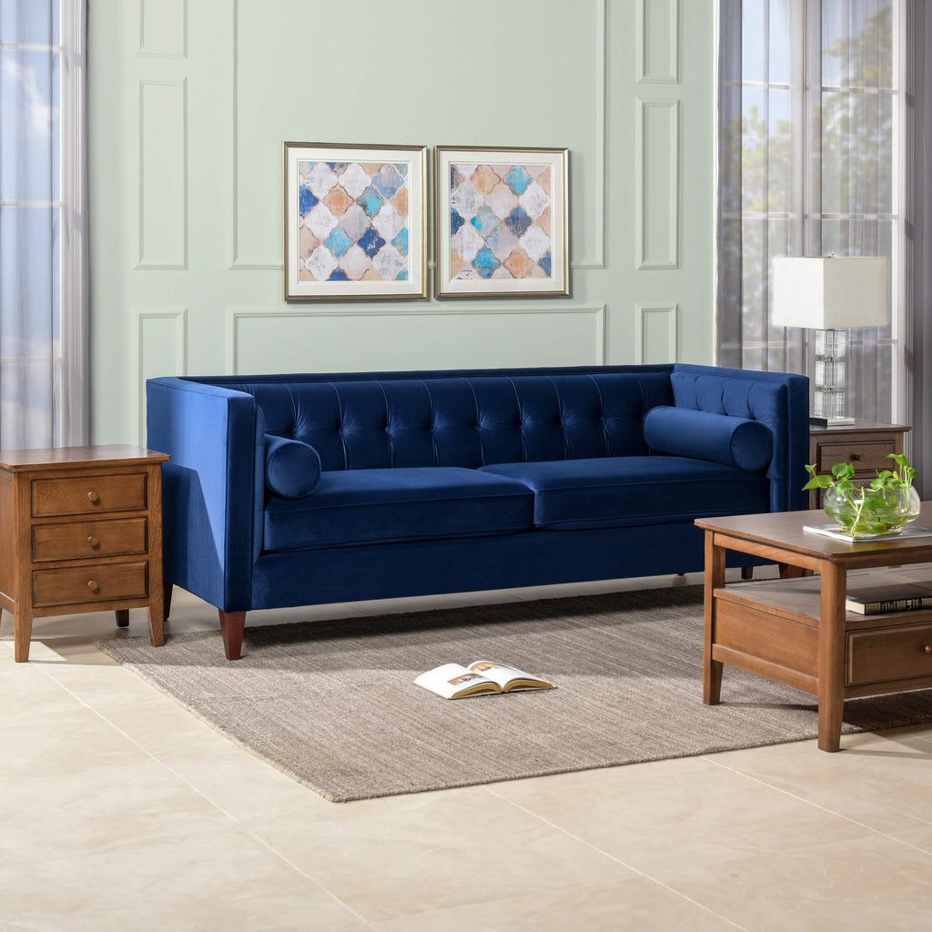 84" Navy Blue Velvet Tufted Sofa K720086