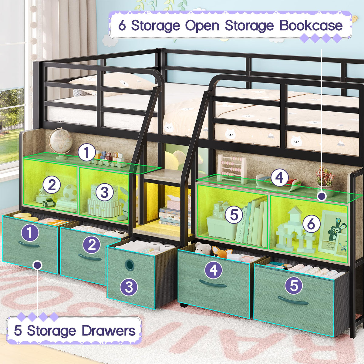 Twin Size Low Loft Bed with Storage V98066