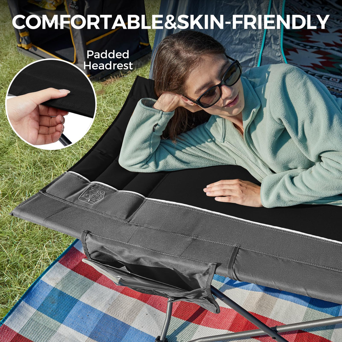 Extra Wide Heavy Duty Oversized Sleeping Cot with Carry Bag Black G378903