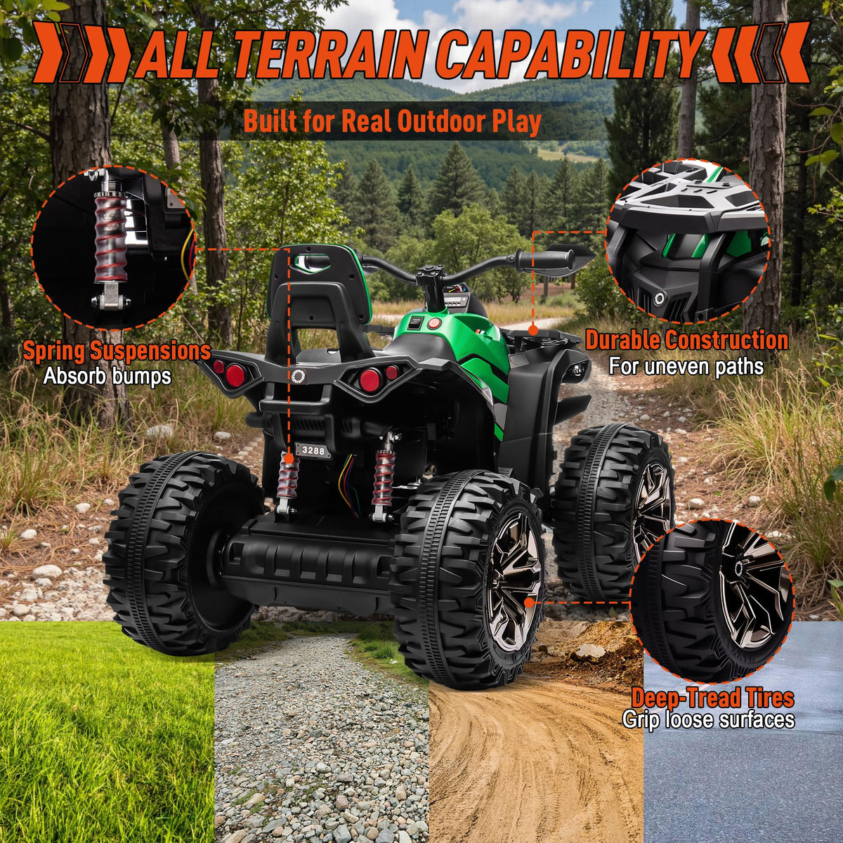 24V Kids ATV 4 Wheeler Green M805433