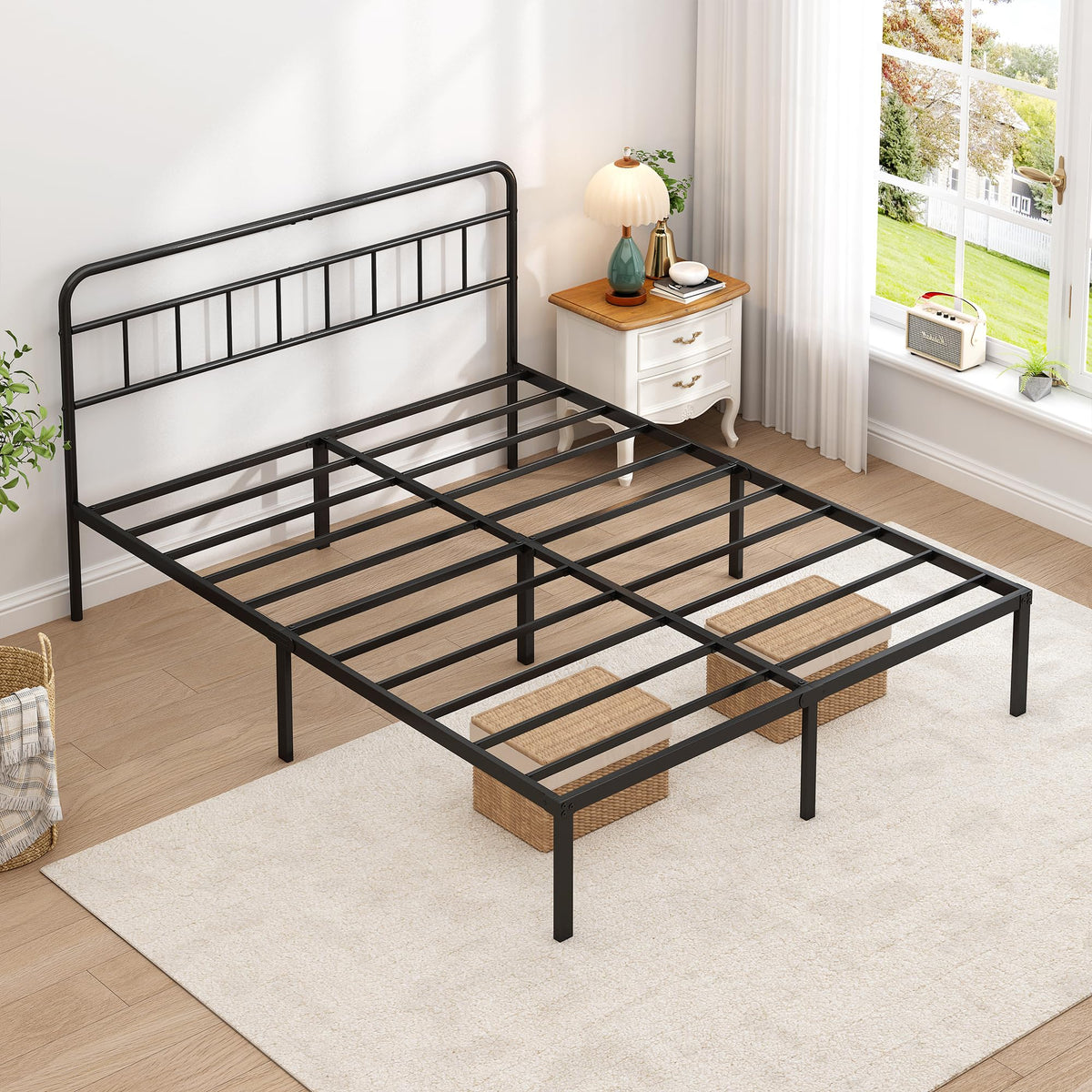 Black Queen Bed Frame with Headboard G5927